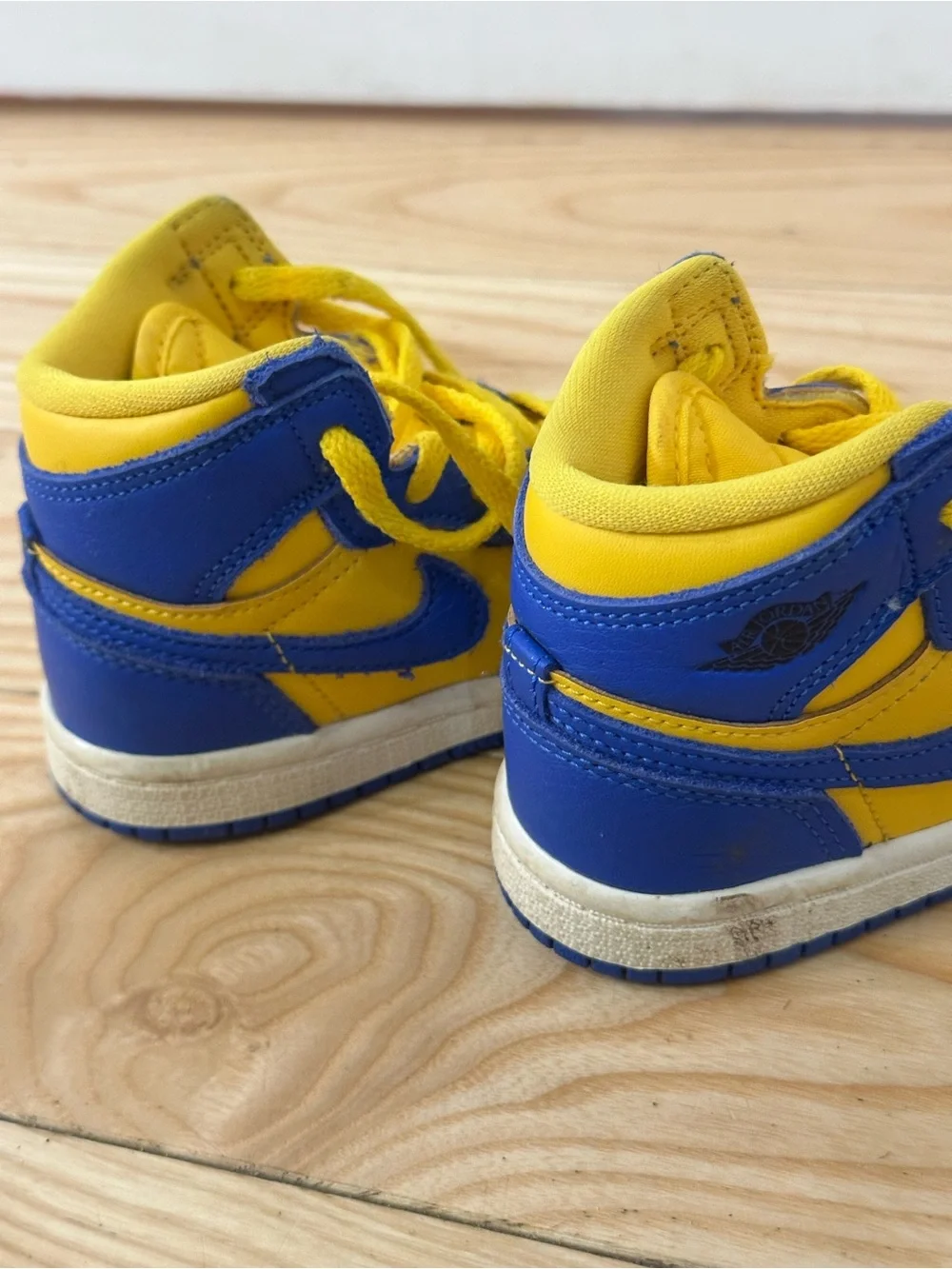 Nike Kids High-Top Sneakers in Bright Yellow and Royal Blue Air Jordans